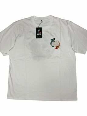 White Short-Sleeve Koi Fish Japanese Embroidered Crew Tee